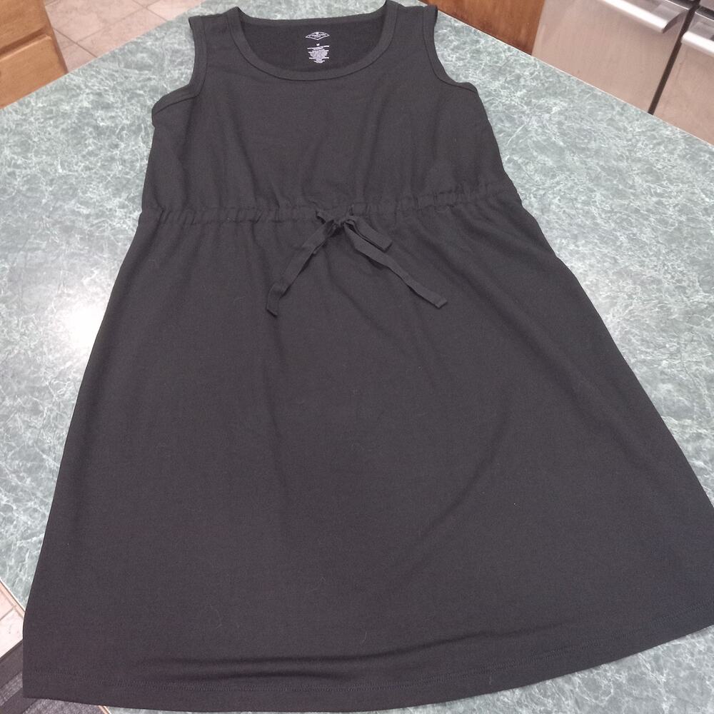 Women's Sleeveless Terry Dress Medium Black Drawstring Waist Scoop Neck NWOT